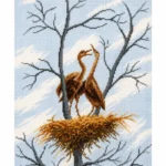 Cross-stitch Birds Nesting in Winter Tree
