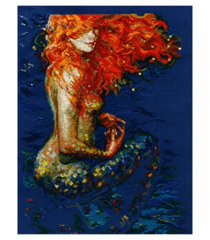 Serene Mermaid in Cross-stitch Style