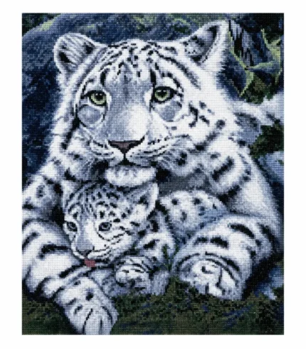 Snow Leopard Mother and Cub Embroidery
