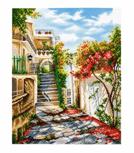 Sunlit Mediterranean Courtyard in Stitches